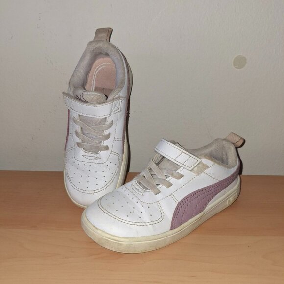 Puma Kids White and Pink Sneakers - Size US 10C (EUR 27) - Picture 1 of 9